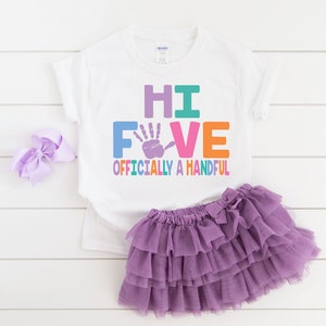 Girls 5th birthday hi five shirt, fifth birthday shirt, 5th birthday shirt girl, girls fifth birthday shirt, officially a handful shirt