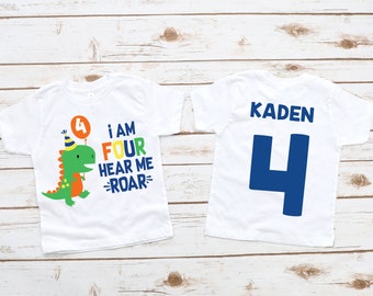 Dinosaur boys 4th fourth I am four hear me roar birthday shirt, dinosaur boy shirt, 4th birthday, dinosaur party, boy birthday shirt
