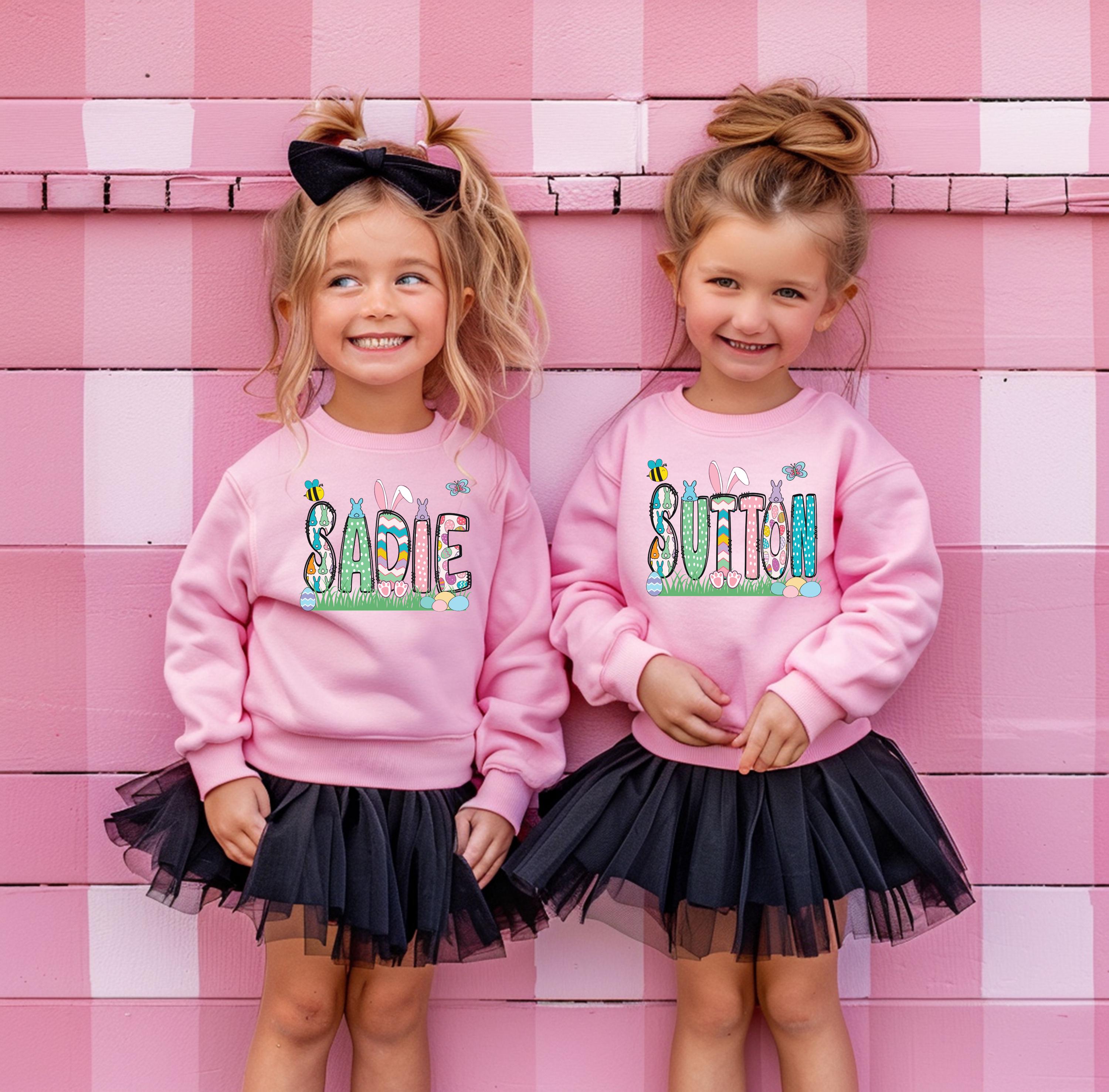 Mädchen Personalisierter Osterpullover, Kinder Ostershirt, Kleinkind Ostern, Osterpullover, Retro Ostern, Kinder Ostergeschenk, personalisiertes Shirt
