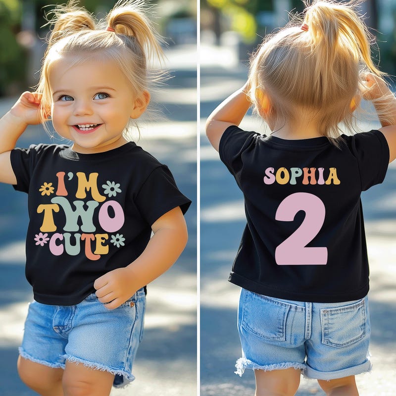 Two cute shirt, 2nd  birthday shirt, birthday girl shirt, 2nd birthday outfit, toddler birthday shirt, retro groovy birthday girl , two year