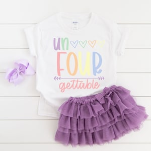 Girls un four gettable 4th birthday shirt, 4th birthday party, fourth birthday , rainbow shirt, custom birthday tank, cute girls shirt