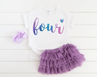 Four 4th birthday girl 4 year old shirt, fourth birthday shirt, four year old birthday girl , 4th birthday outfit, cute birthday shirt