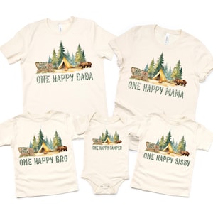 One happy Camper, camping 1st birthday, first birthday shirt, camping first birthday,  camping theme, one happy camper matching family tees