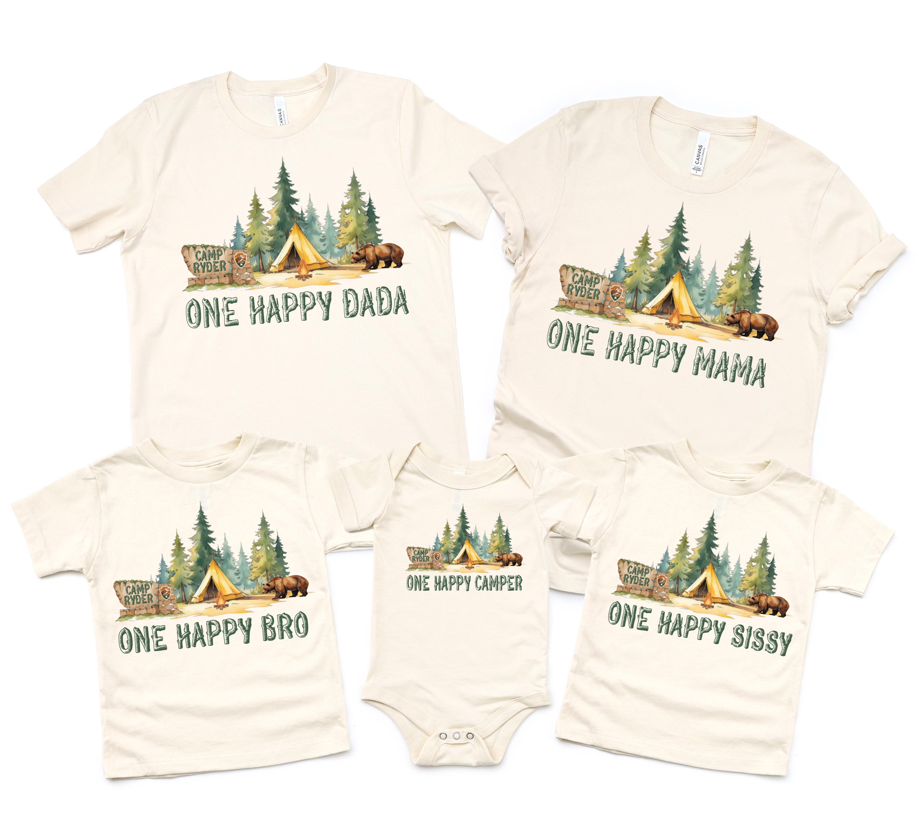 One happy Camper, camping 1st birthday, first birthday shirt, camping first birthday,  camping theme, one happy camper matching family tees