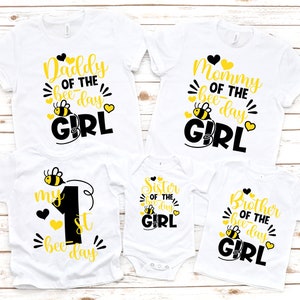 Family matching Bee girls 1st first birthday shirt, 1st birthday girl outfit, bee birthday, bee party, first birthday outfit, first birthday