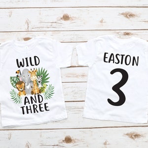 Wild and three safari animals jungle zoo 3rd third birthday shirt, wild three shirt, third birthday boy, 3rd birthday shirt, boys wild shirt