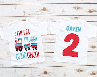 Train birthday shirt boys chugga choo two 2nd, boys second birthday, 2 year old shirt, 2nd birthday party, train theme party, train shirt