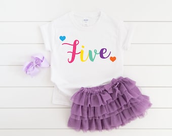 Girls 5th fifth birthday rainbow custom five shirt, birthday girl shirt, five year old birthday, 5th birthday outfit, fifth birthday shirt