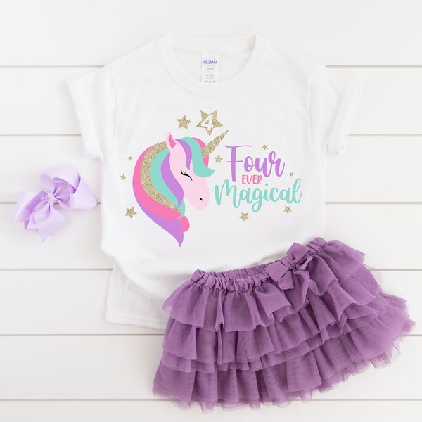 Unicorn 4th fourth four ever magical girl birthday shirt , unicorn birthday , unicorn shirt, unicorn birthday outfit, girl birthday shirt