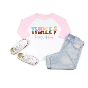 Three Scoops Ice Cream 3rd Birthday Girl Shirt