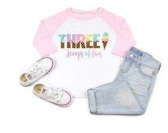 Three Scoops Ice Cream 3rd Birthday Girl Shirt