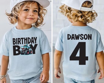 Birthday Boy Monster Truck Shark Shirt, Custom Name and Age Tee, Boys Birthday Outfit, Truck Birthday Shirt, Toddler Monster Truck Top