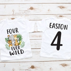 Four ever wild shirt safari animals jungle zoo 4TH fourth birthday, four ever wild shirt, wild birthday boy, 4th birthday shirt, boys wild