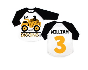Construction birthday shirt, Construction birthday party, personalized construction shirt, birthday boy shirt, ANY AGE, I&#39;m 3 and digging it
