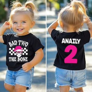 Bad two the bone, 2nd birthday shirt, skull birthday shirt, girl birthday shirt, toddler birthday, rock n roll birthday, bad 2 the bone tee