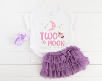 Two the moon girls outer space second 2nd birthday shirt , birthday girl shirt, space birthday theme , 2nd birthday outfit, girl birthday