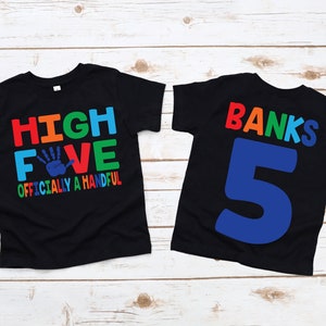 Boys 5th birthday high five shirt, officially a handful, 5th birthday shirt boy, boys fifth birthday shirt, 5th birthday tee, 5 years old