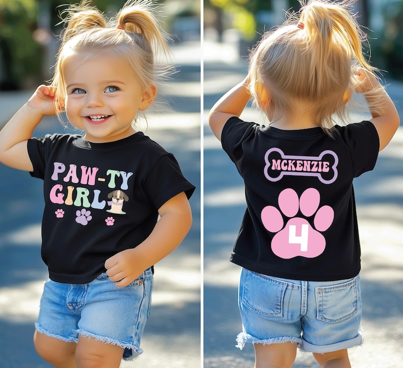 Let's pawty puppy birthday shirt, let's paw-ty, puppy birthday, dog birthday, puppy party, dog birthday party, pawty shirt, girl birthday BLACK