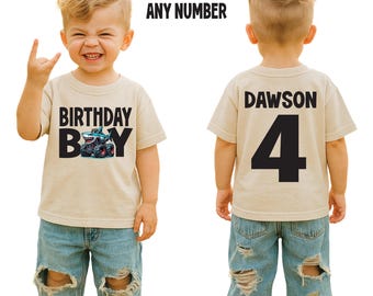 Birthday Boy Monster Truck Shark Shirt, Custom Name and Age Tee, Boys Birthday Outfit, Truck Birthday Shirt, Toddler Monster Truck Top