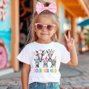 Four Ever Wild Birthday Shirt, Girls 4th Birthday Safari Animals, Wild Four Birthday Outfit, Jungle Zoo Party Shirt, Toddler Birthday Top