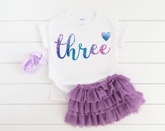 Girls 3rd third birthday rainbow heart three year old shirt outfit, girl birthday shirt, 3 year old birthday shirt, third birthday shirt