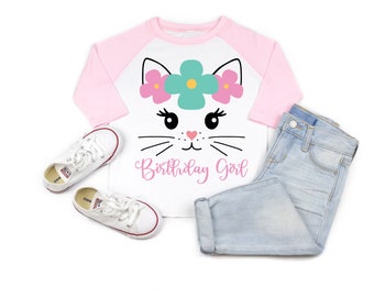 Cat Kitty girls birthday shirt, cat party, cat birthday, girl birthday shirt, girl birthday party, cat theme, girl birthday, kitty shirt