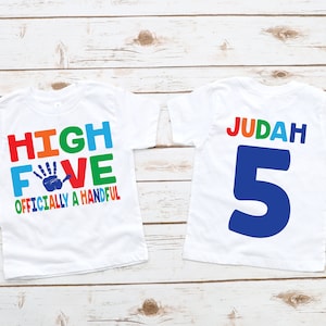 Boys 5th birthday high five shirt, officially a handful, 5th birthday shirt boy, boys fifth birthday shirt, 5th birthday tee, 5 years old