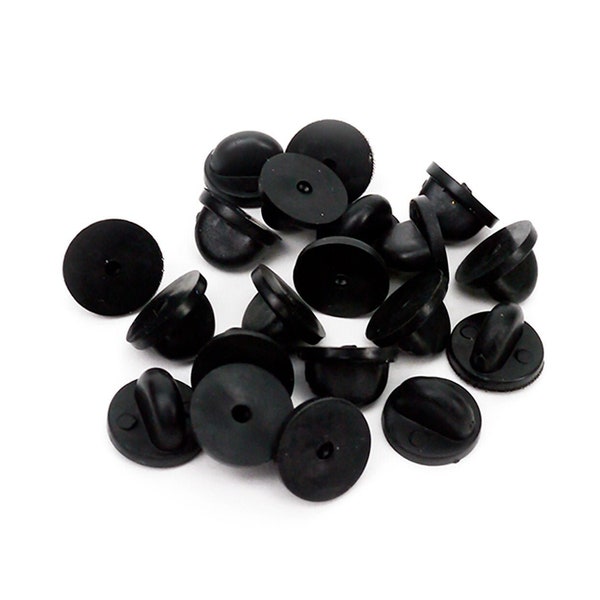 Black Rubber Clutches Backings Backs Clasp for Enamel Lapel Pin | Pack of 20