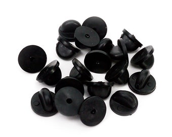 Black Rubber Clutches Backings Backs Clasp for Enamel Lapel Pin | Pack of 20