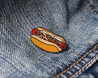 Seattle Cream Cheese Hot Dog Pin | Food Pin | Foodie Pin | Grilled Onions | Seattle Style | Hard Enamel Pin | Lapel Pin