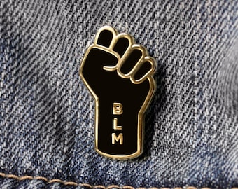 Charity Fundraiser Pin | Black Lives Matter BLM Raised Fist Resist Pin | Black and Gold | Hard Enamel Pin | Lapel Pin