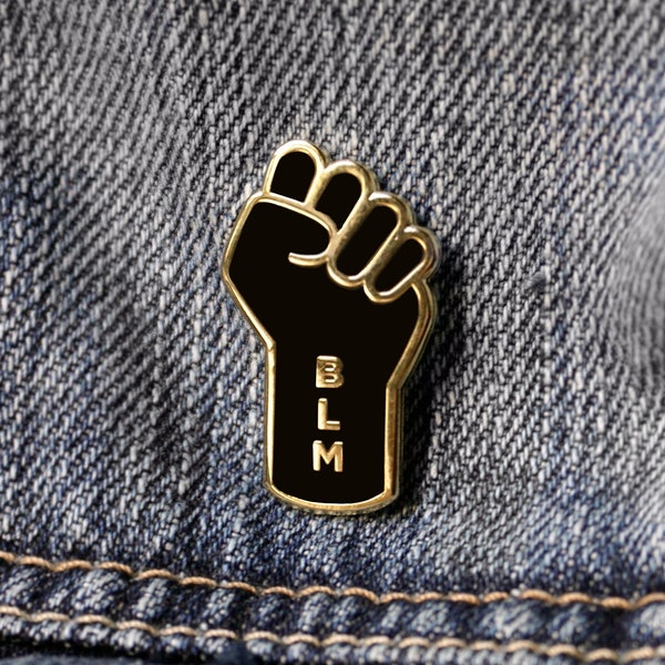 Charity Fundraiser Pin | Black Lives Matter BLM Raised Fist Resist Pin | Black and Gold | Hard Enamel Pin | Lapel Pin