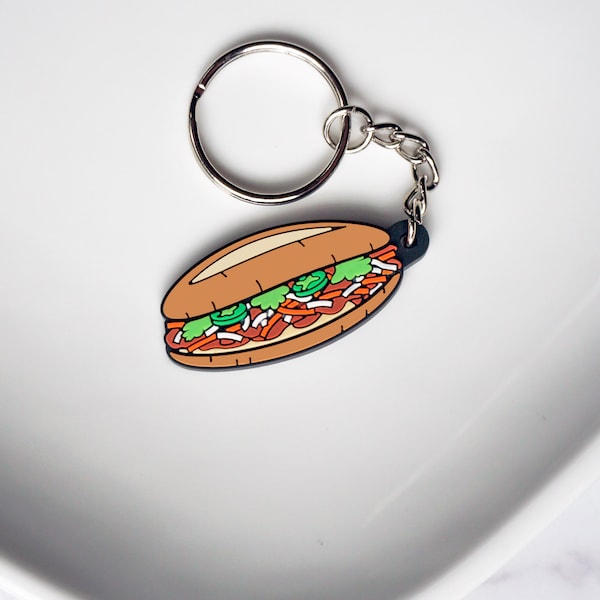 Banh Mi Sandwich vietnamien Porte-clés | Caoutchouc PVC souple | Porte-clés alimentaire gourmand | Baguettes | Cuisine vietnamienne Vietnam | Cadeau mignon Kawaii