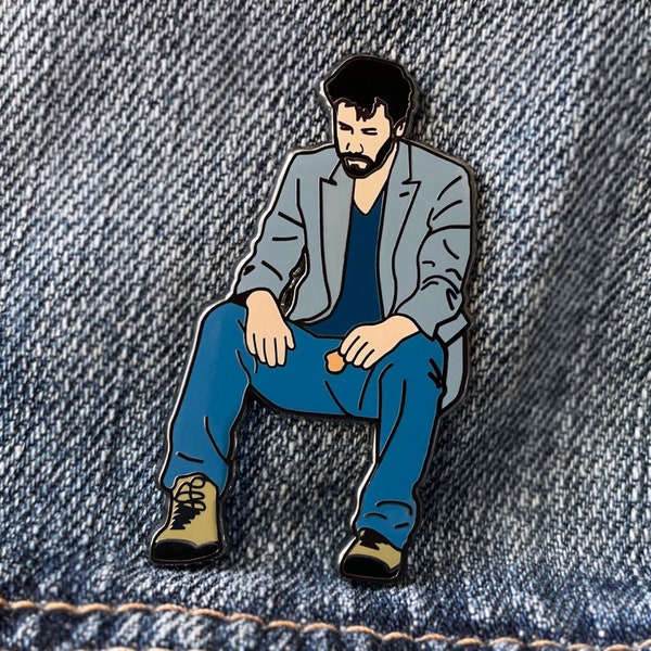 Sad Keanu Reeves Park Bench Meme Pin | Funny | Sitting on Bench | Hard Enamel | Lapel Pin