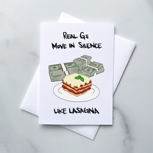 Lil Wayne carte de vœux « Les vrais G bougent en silence comme des lasagnes » | Carte vierge + enveloppe | Rap hip-hop gastronomique