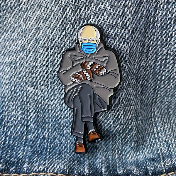 Bernie Sanders Mittens Meme Pin | Presidential Inauguration 2021 | Sitting on Chair | Politics | Soft Enamel | Lapel Pin