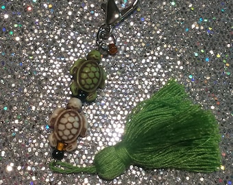 One Turtle, Two Turtle Green Keychain