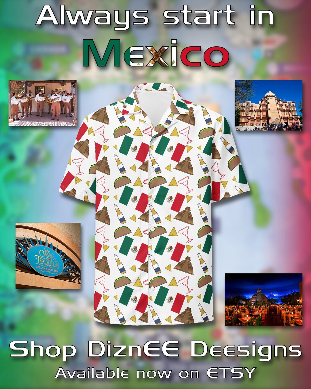 EPCOT World Showcase MEXICO Button Down Hawaiian- Drinking Around the ...