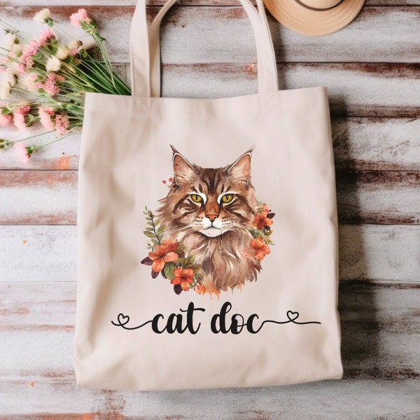 Small Animal Veterinarian Cotton Canvas Tote Bag | Cat Doc Tote | Feline Veterinarian Bag | Vet Student Gift | Feline Veterinary Medicine