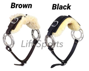 Black/Brown Hackamore Bitless Horse Bit English Western Adjustable Padded Fur Original Leather Bridle Equestrian Tack