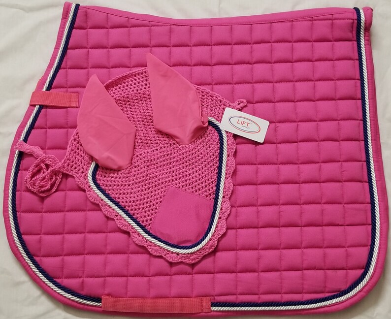 US Flag All Purpose English Saddle Pad Set With Matching Fly Veil Horse