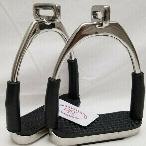 thumbnail image 2 of PRO IRON GEAR Rainbow Offset Horse Safety Stirrups – Flexible 4.75'' Bendy Iron Steel 2 of 3