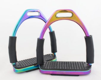 4.75 Inch Rainbow Multi Color Horse Flexible Safety Saddle Stirrups Bendy Iron Stainless Steel