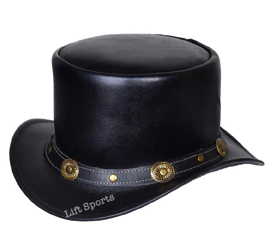 Steampunk Deadman Leather Top Hat w/ Buffalo Nickle Black Motorcycle