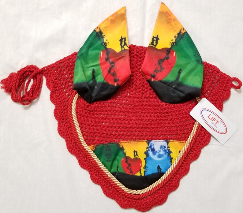 Love Heart Horse English Saddle Pad Set Matching Fly Bonnet Veil Ear Net Polyester Hand Made Cotton Tack Shows Romance