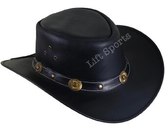 New Men's Black Stylish Cowboy Hat Western Original Genuine Cow Hide Leather