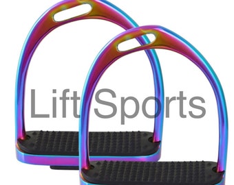 FOUR WAY FLEXI SAFETY STIRRUPS IRON S/S 4 WAY MOVEMENT IN RED/PINK AND BLACK 