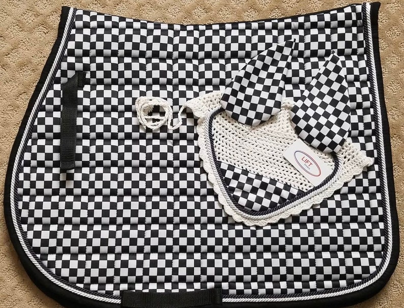 Ew Horse English Saddle Pad Set Matching Fly Veil Ear Etsy