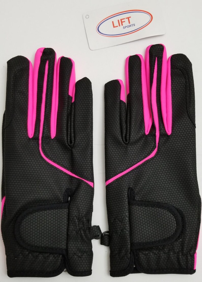 New Women Horse Riding Gloves Leather Grip Equestrian Pink Black Tack Horse Back immagine 9