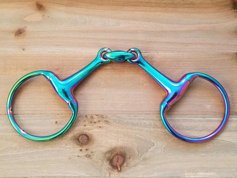 Rainbow Multi Color EGGBUTT Snaffle Horse Bit Lozenge Fat Double Joint Oval Link Stainless Steel